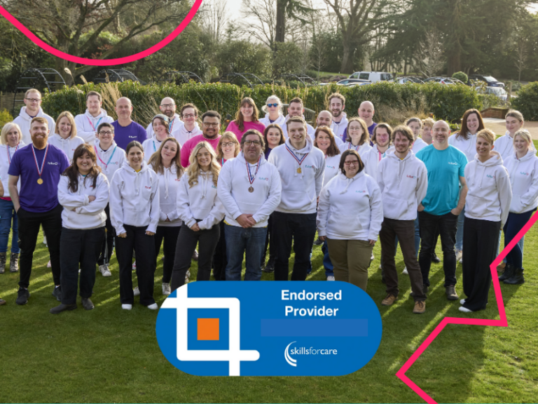A photo of the FuturU team with the Skills for Care logo showing we’re an endorsed provider