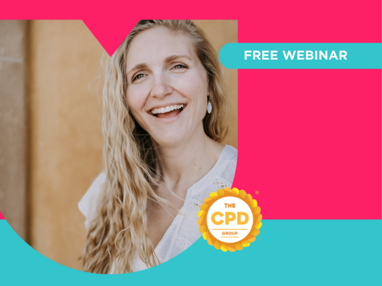 A photo of a woman smiling in a white shirt, with the CPD Group logo and the words free webinar